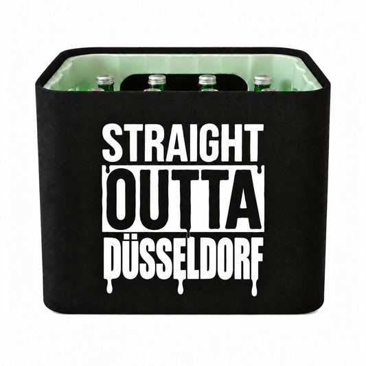 KistenBlende STRAIGHT OUTTA Düsseldorf auf Wasserkiste Glas