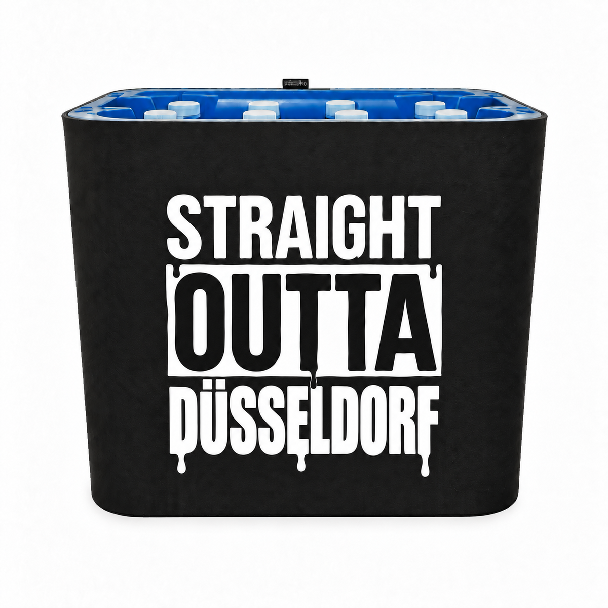 KistenBlende STRAIGHT OUTTA Düsseldorf auf Wasserkiste PET