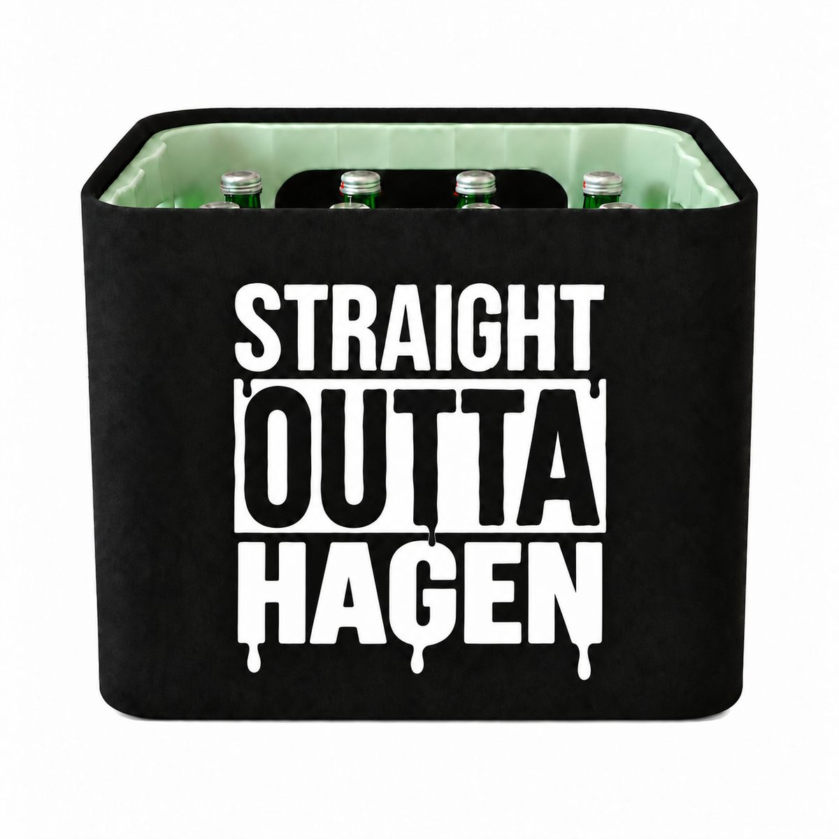 KistenBlende STRAIGHT OUTTA Hagen auf Wasserkiste Glas