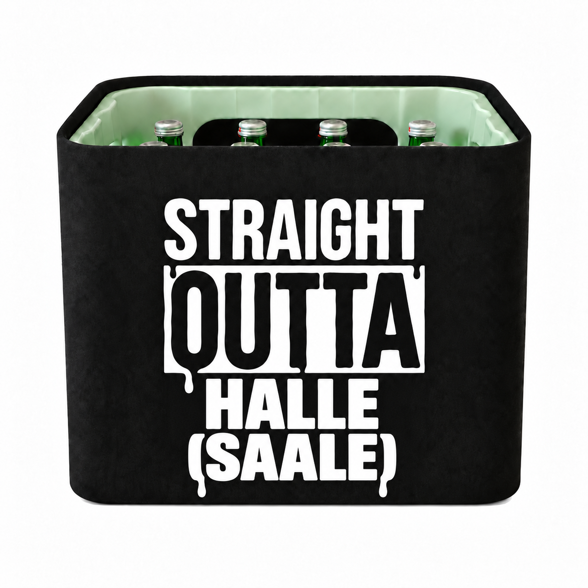 KistenBlende STRAIGHT OUTTA Halle (Saale) auf Wasserkiste Glas