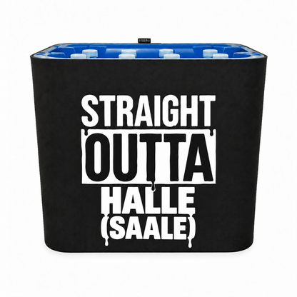 KistenBlende STRAIGHT OUTTA Halle (Saale) auf Wasserkiste PET