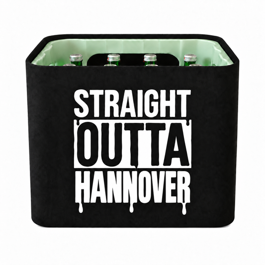 KistenBlende STRAIGHT OUTTA Hannover auf Wasserkiste Glas