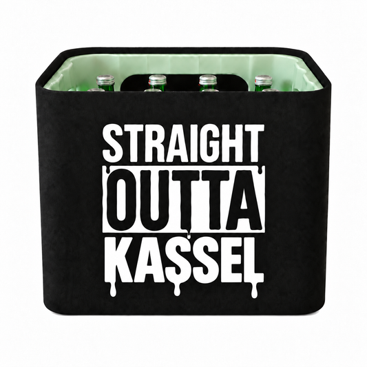 KistenBlende STRAIGHT OUTTA Kassel auf Wasserkiste Glas