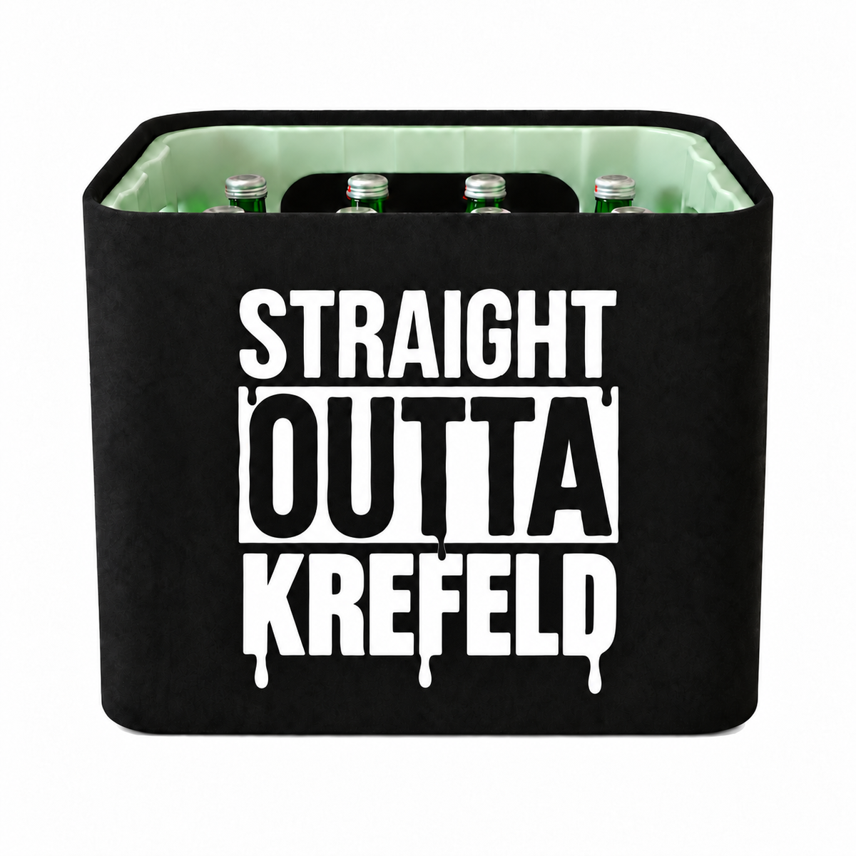 KistenBlende STRAIGHT OUTTA Krefeld auf Wasserkiste Glas
