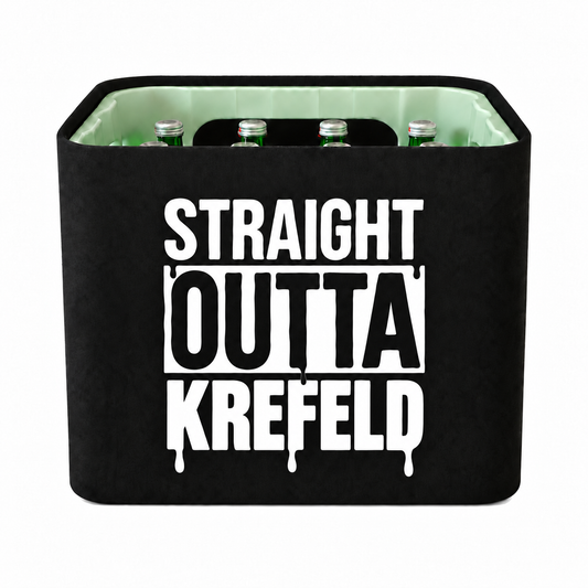 KistenBlende STRAIGHT OUTTA Krefeld auf Wasserkiste Glas