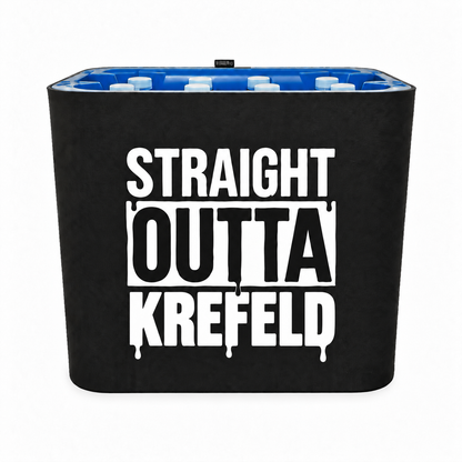 KistenBlende STRAIGHT OUTTA Krefeld auf Wasserkiste PET