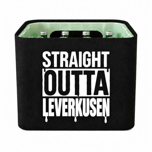 KistenBlende STRAIGHT OUTTA Leverkusen auf Wasserkiste Glas