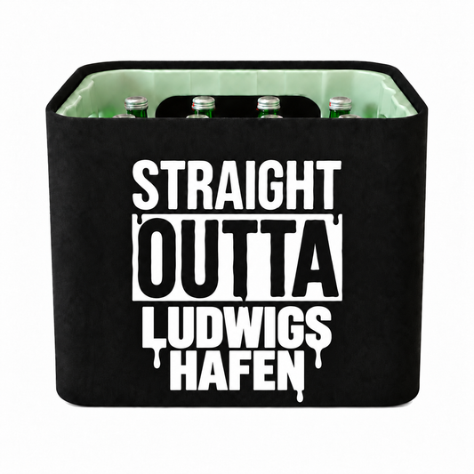 KistenBlende STRAIGHT OUTTA Ludwigshafen am Rhein auf Wasserkiste Glas