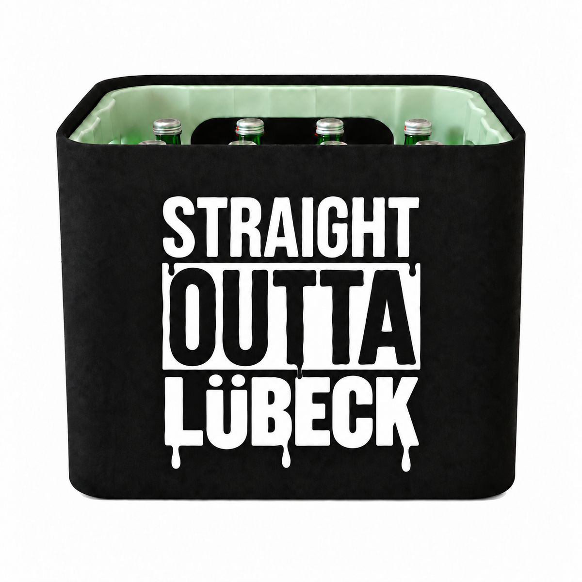 KistenBlende STRAIGHT OUTTA Lübeck auf Wasserkiste Glas