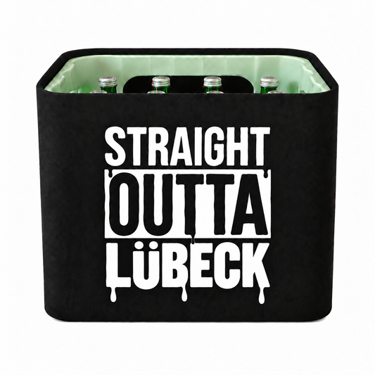 KistenBlende STRAIGHT OUTTA Lübeck auf Wasserkiste Glas