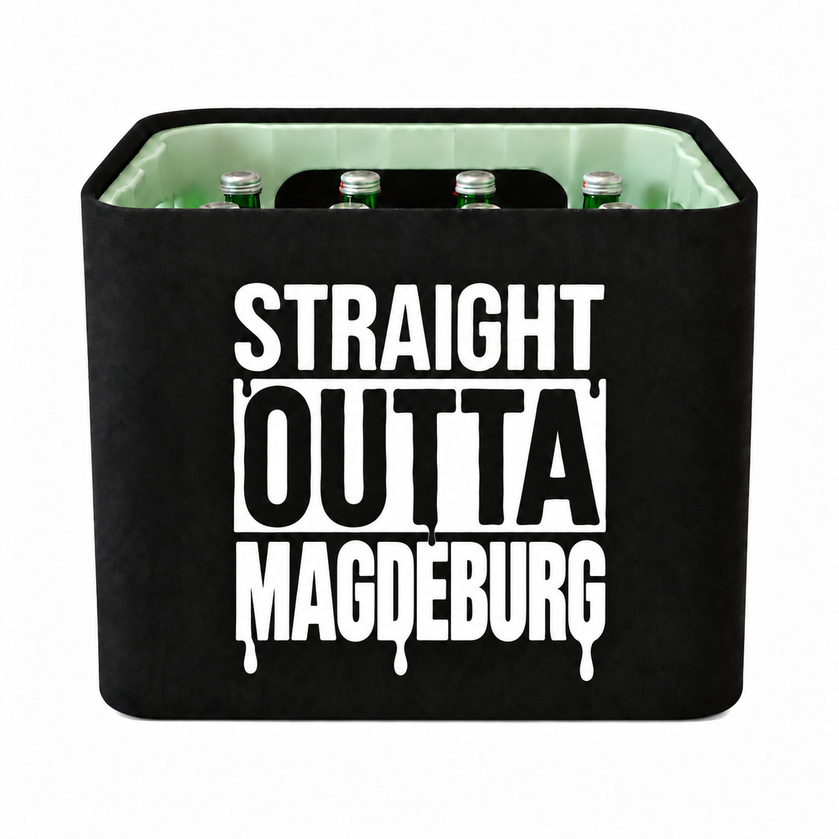 KistenBlende STRAIGHT OUTTA Magdeburg auf Wasserkiste Glas
