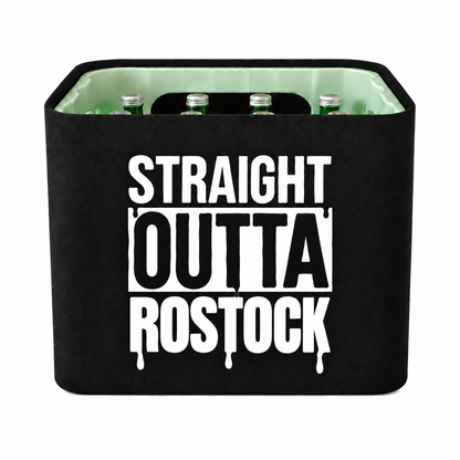 KistenBlende STRAIGHT OUTTA Rostock auf Wasserkiste Glas