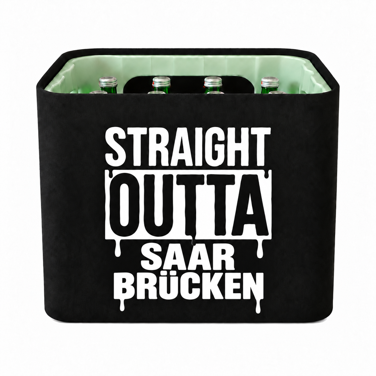 KistenBlende STRAIGHT OUTTA Saarbrücken auf Wasserkiste Glas
