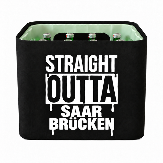 KistenBlende STRAIGHT OUTTA Saarbrücken auf Wasserkiste Glas