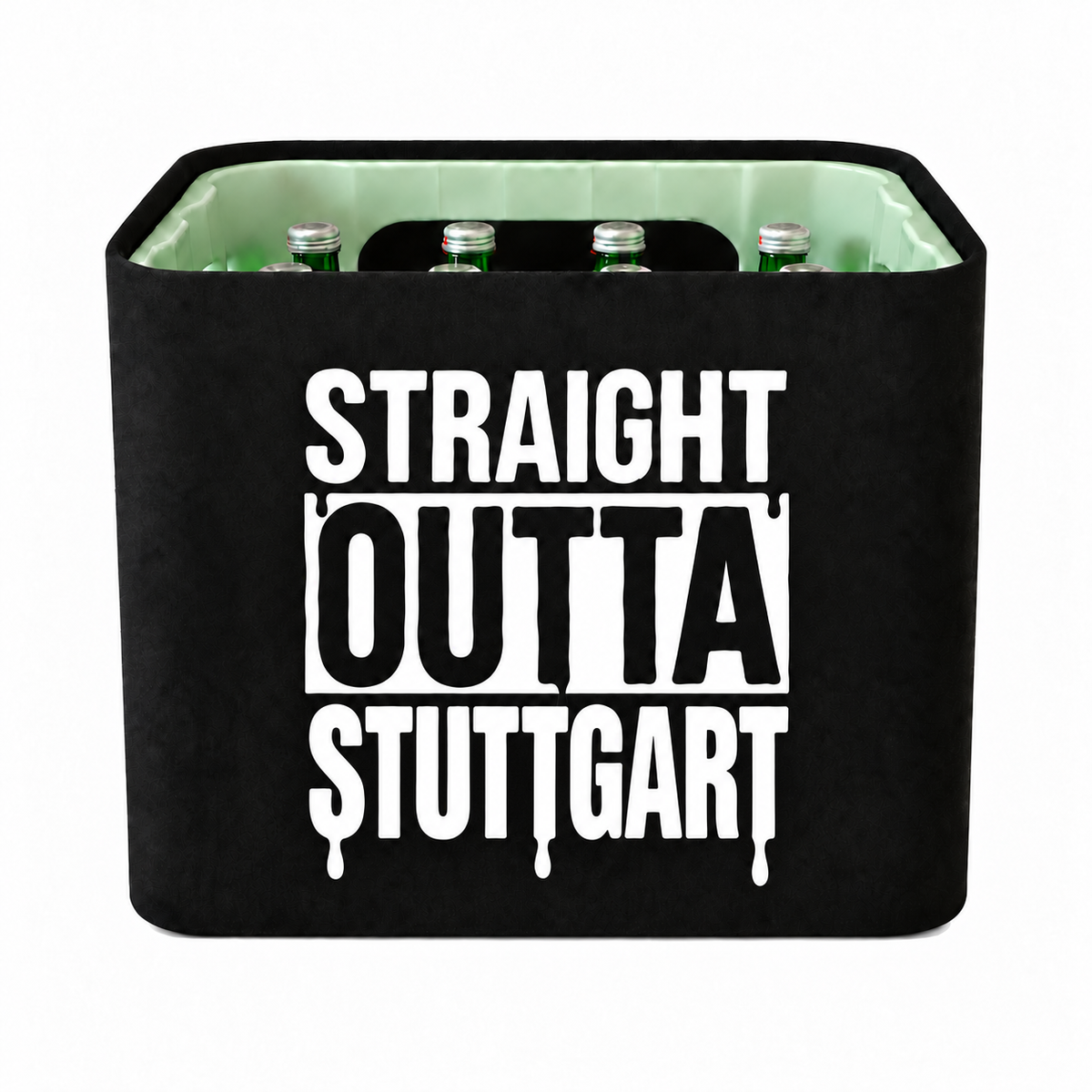 KistenBlende STRAIGHT OUTTA Stuttgart auf Wasserkiste Glas